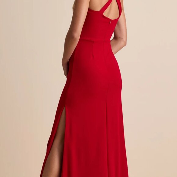 Lulus Perfectly Demure Red Backless Column Maxi Dress - Size S - Picture 3 of 3